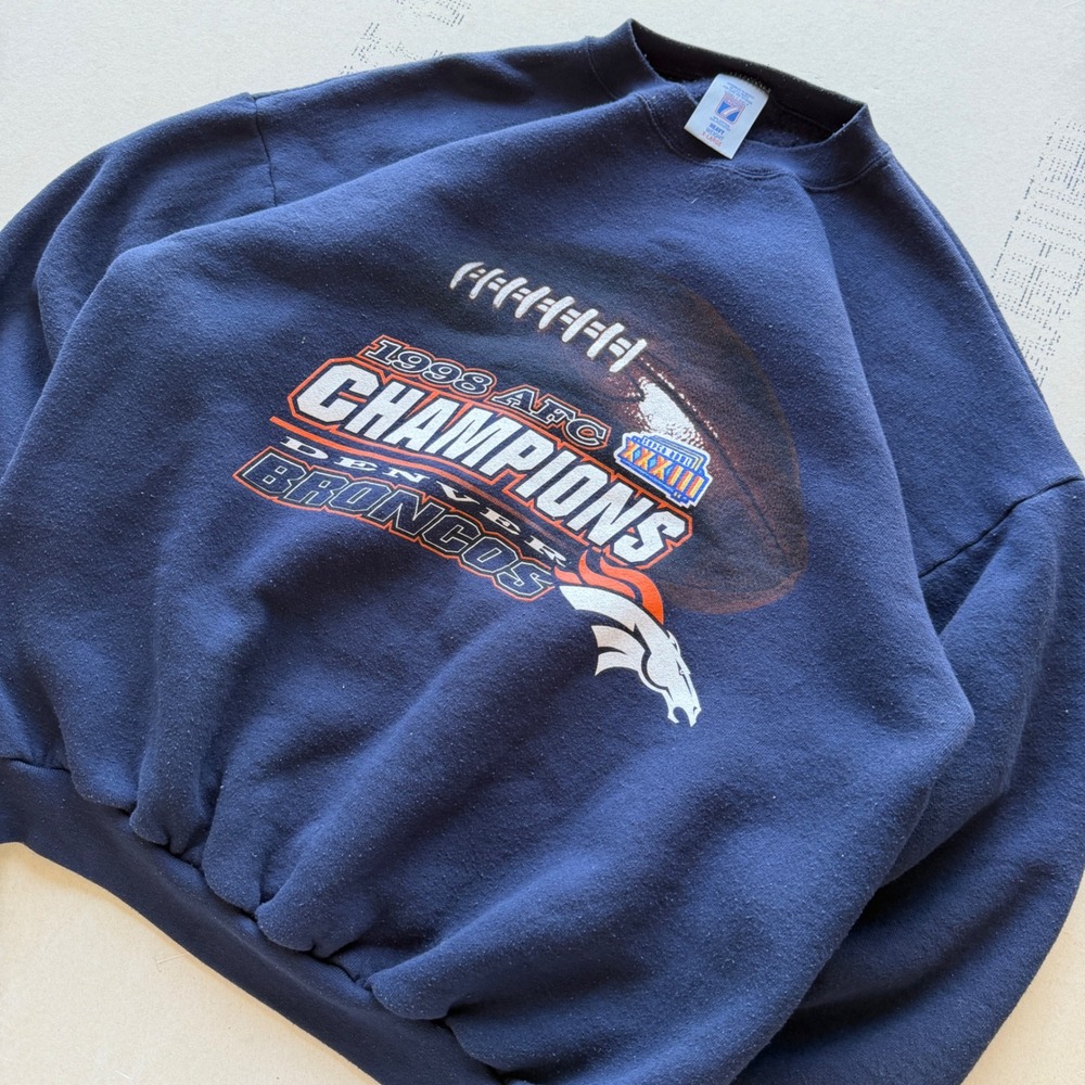 Vintage 90s Logo 7 Denver Broncos AFC Champions Crewneck Sweatshirt